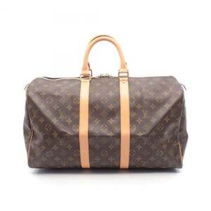 LOUIS VUITTON Brown Monogram Leather Keepall 45 Boston Bag